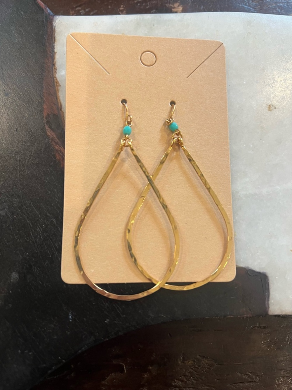 Lucky Brand Gold Teardrop Earrings with Turquoise Accent
